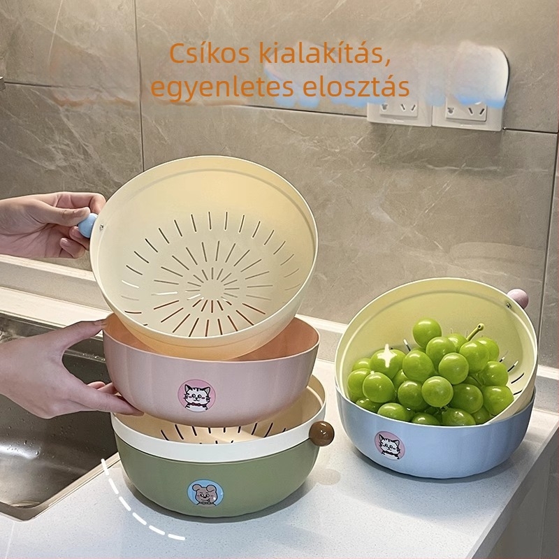 Kétszintes leeresztő kosár fogantyúval – zöldségek mosásához és gyümölcsök tárolásához a konyhában