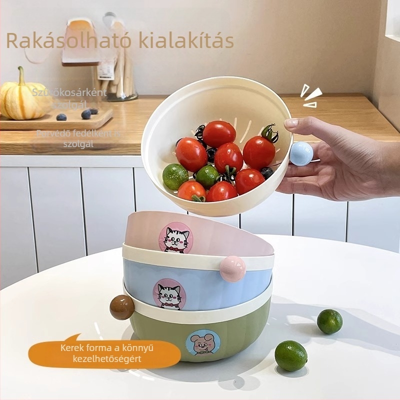 Kétszintes leeresztő kosár fogantyúval – zöldségek mosásához és gyümölcsök tárolásához a konyhában