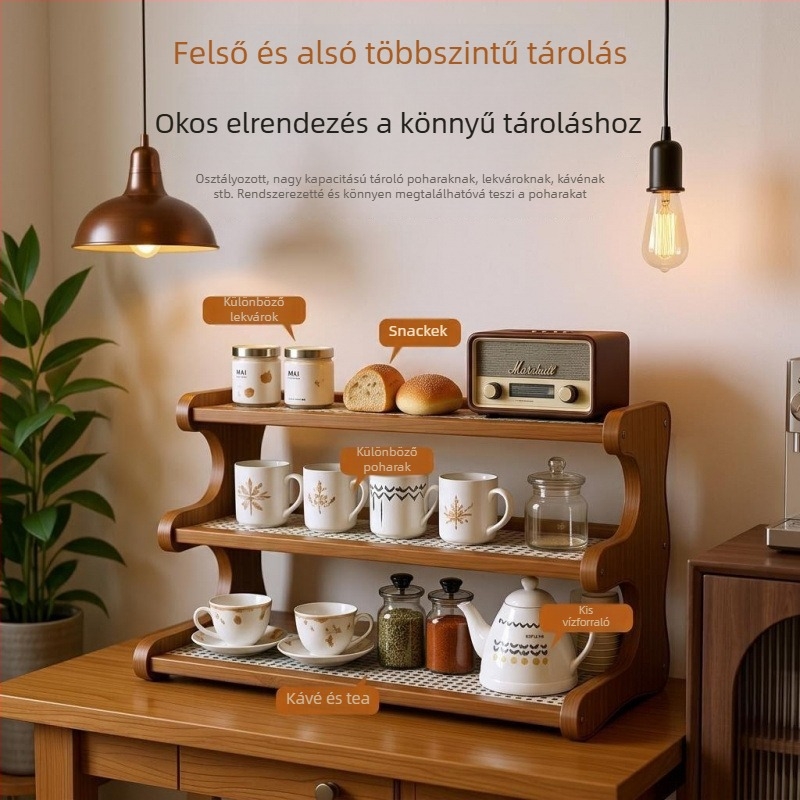 Asztalhoz és felületre készült pohártartó és tároló, teás, víz és kávés poharak rendezője