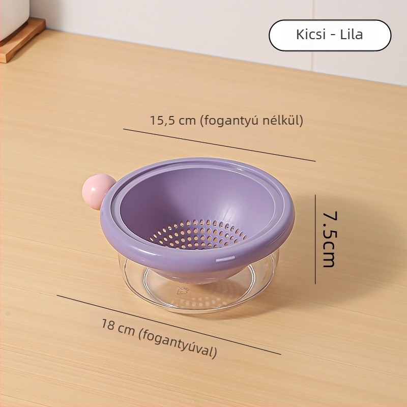 Kétszintes gyümölcsmosó és leeresztő kosár, háztartási gyümölcskosár, elegáns nappali kiegészítő