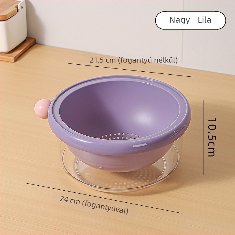 Kétszintes gyümölcsmosó és leeresztő kosár, háztartási gyümölcskosár, elegáns nappali kiegészítő