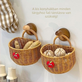 Kézműves, műanyag rattan imitációból készült falra szerelhető tárolópolc konyhához és fürdőszobához