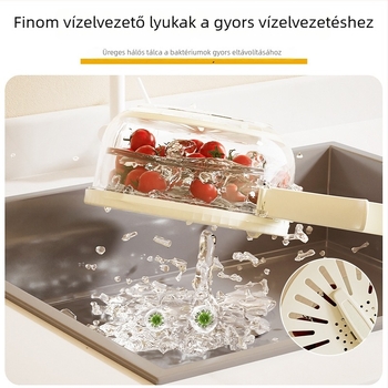 Összecsukható kétszintes leeresztő kosár a konyhához – többfunkciós gyümölcs- és zöldségtisztító kosár