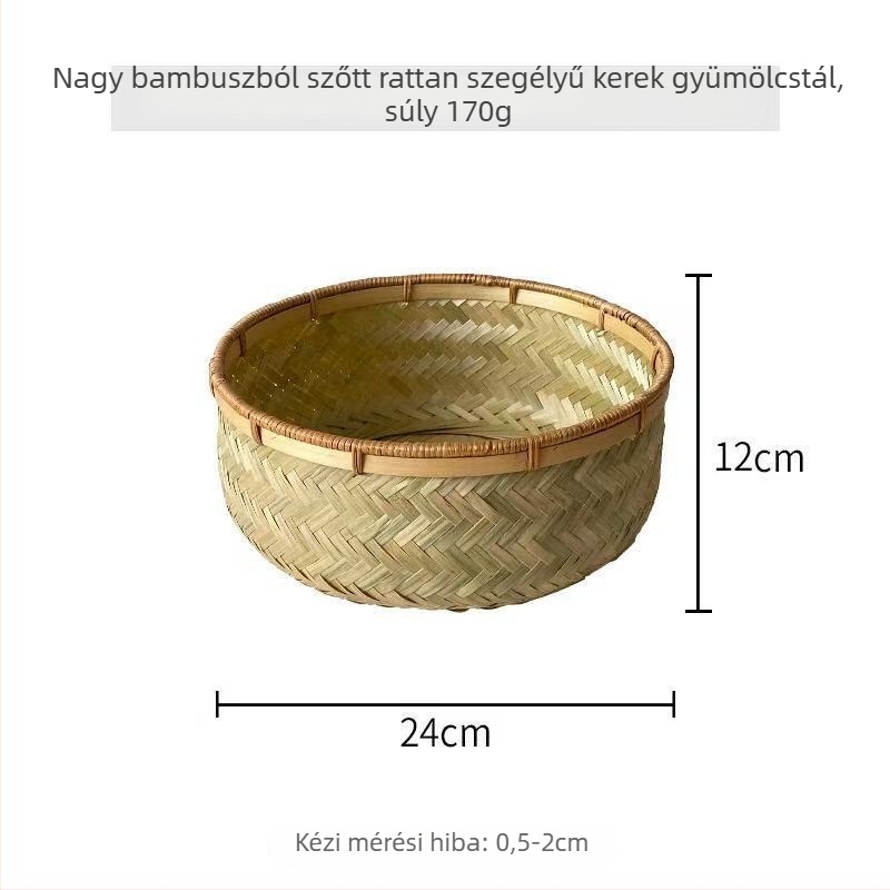 Bambuszfonott tárolókosár tojásokhoz, gyümölcsökhöz és zöldségekhez — modern minimalista konyhai rendező