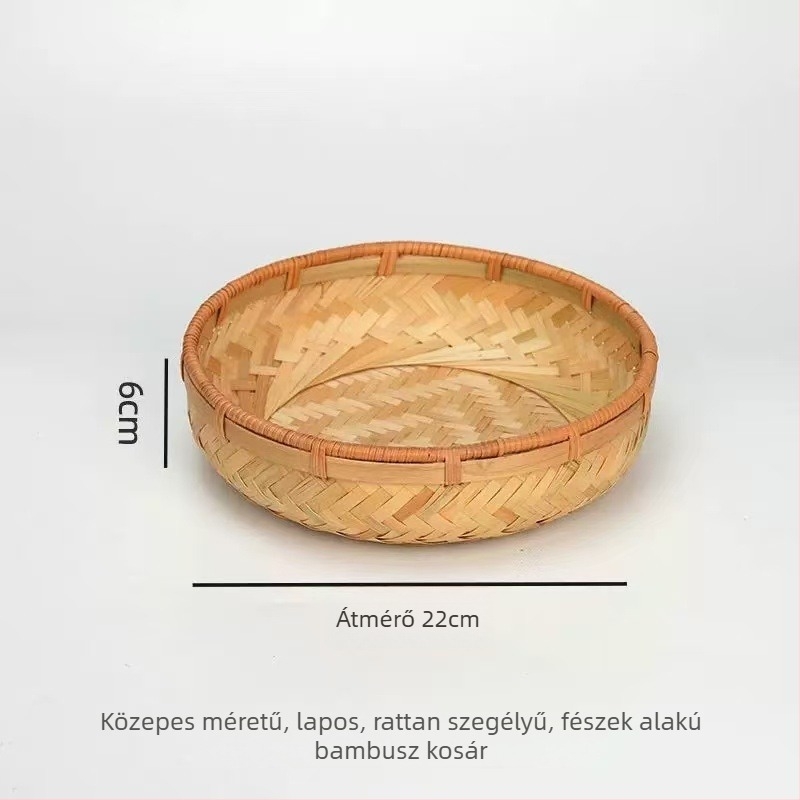 Bambuszfonott tárolókosár tojásokhoz, gyümölcsökhöz és zöldségekhez — modern minimalista konyhai rendező