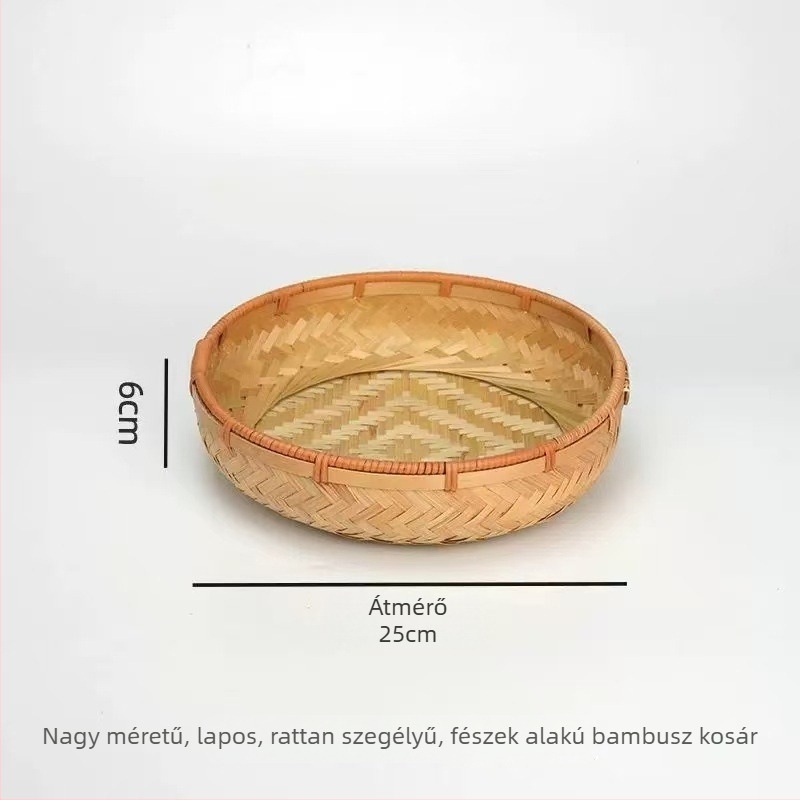 Bambuszfonott tárolókosár tojásokhoz, gyümölcsökhöz és zöldségekhez — modern minimalista konyhai rendező