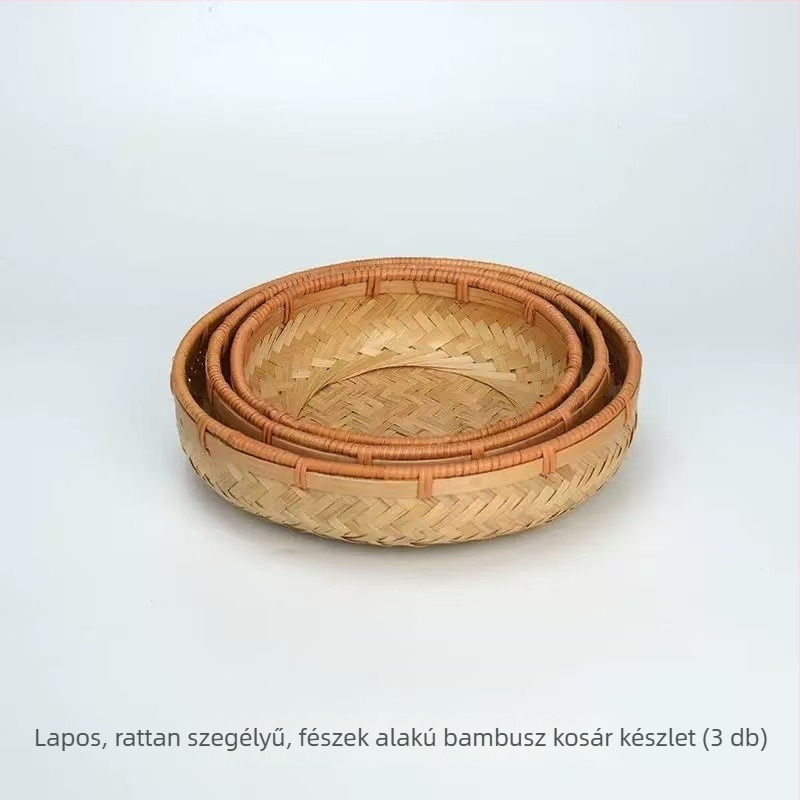 Bambuszfonott tárolókosár tojásokhoz, gyümölcsökhöz és zöldségekhez — modern minimalista konyhai rendező