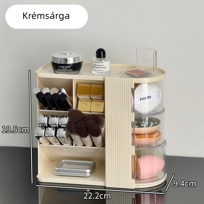 Többszintes kozmetikai tároló fiókokkal, asztali kivitelű, nagy kapacitású rendszerező a bőrápolási és sminktermékekhez