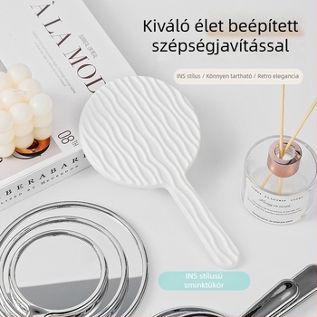 Kis méretű smink retus tükör HD fogantyúval, kerek elektroplatinált tükör, influencer-stílusú retushoz