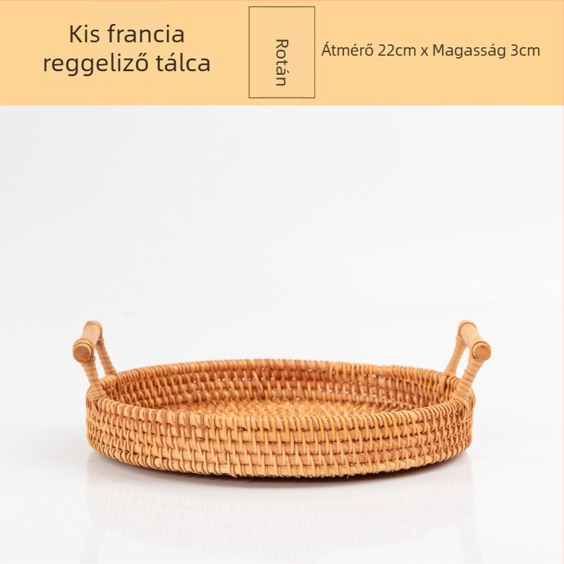 Kétfülű fonott rattan tál kenyérhez, gyümölcsökhöz és nassolnivalókhoz – hordozható piknik- és tároló kosár