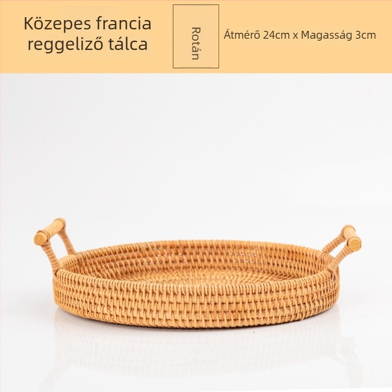Kétfülű fonott rattan tál kenyérhez, gyümölcsökhöz és nassolnivalókhoz – hordozható piknik- és tároló kosár