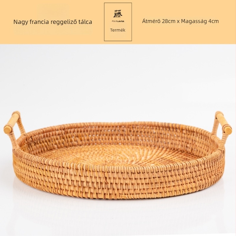 Kétfülű fonott rattan tál kenyérhez, gyümölcsökhöz és nassolnivalókhoz – hordozható piknik- és tároló kosár
