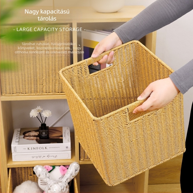 Mesterséges rattan négyszögletes tárolókosár