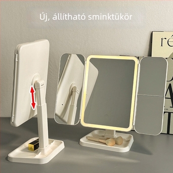 Összecsukható LED smink tükör teleszkópos forgatható asztali tartóval és újratölthető világítással