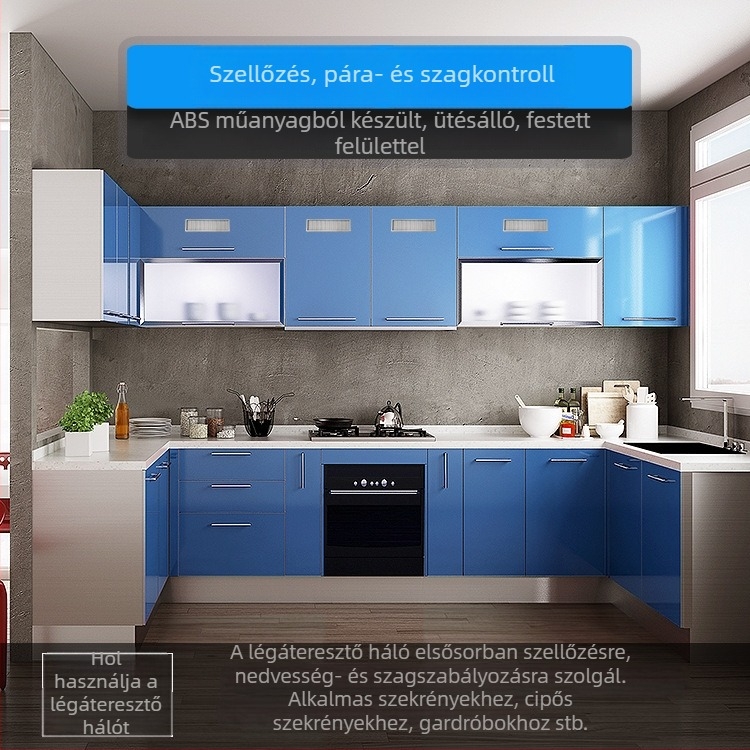 Légáteresztő hálós szellőzőrács téglalap alakú ABS szekrényekhez és cipőszekrényekhez, dekoratív belépő levegőfedél a konyhai gázfőzőhöz