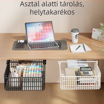 Íróasztal alatti függő tároló húzható fiókkal, fúrás nélkül
