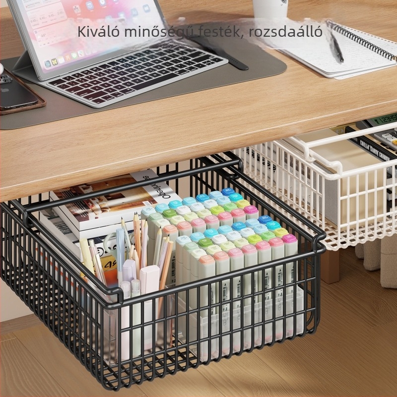 Íróasztal alatti függő tároló húzható fiókkal, fúrás nélkül