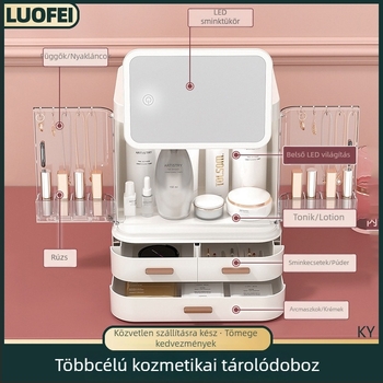 Beépített sminktároló asztal tükörrel, ABS műanyagból készült kozmetikai és ékszertároló