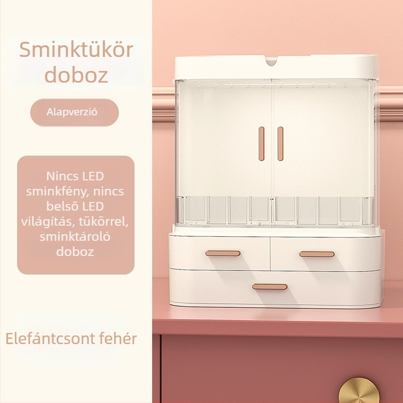 Beépített sminktároló asztal tükörrel, ABS műanyagból készült kozmetikai és ékszertároló