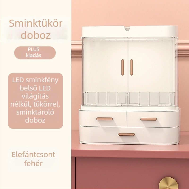Beépített sminktároló asztal tükörrel, ABS műanyagból készült kozmetikai és ékszertároló
