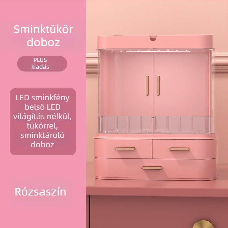 Beépített sminktároló asztal tükörrel, ABS műanyagból készült kozmetikai és ékszertároló