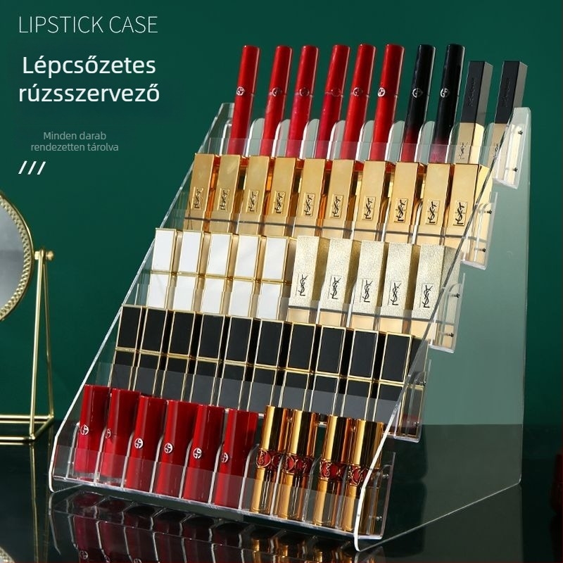 Akrilból készült függőleges, többszintes tároló rúzs, szájfény és púder számára – nagy kapacitású otthoni tároló