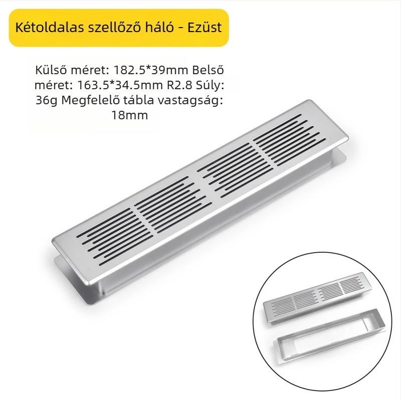 Műanyag, kétoldalas szellőző háló panel szekrényajtóhoz, téglalap alakú, szellőzőnyílásokkal, dekoratív fedél