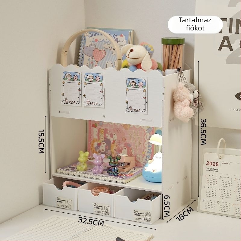 3-szintes sarokasztal tároló, asztali könyvespolc PVC-ből, modern minimalista stílusban