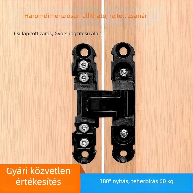 Háromdimenziós állítható rejtett szekrényajtó pánt, 180° nyitás, cinkötvözet, polírozott felület