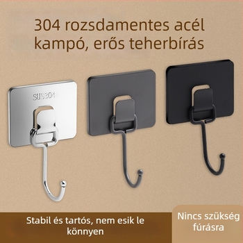 Rozsdamentes acélból készült nagy fali akasztó erős ragasztóval, fúrás nélkül, fürdőszobába és a konyhába, terhelés 30 kg felett