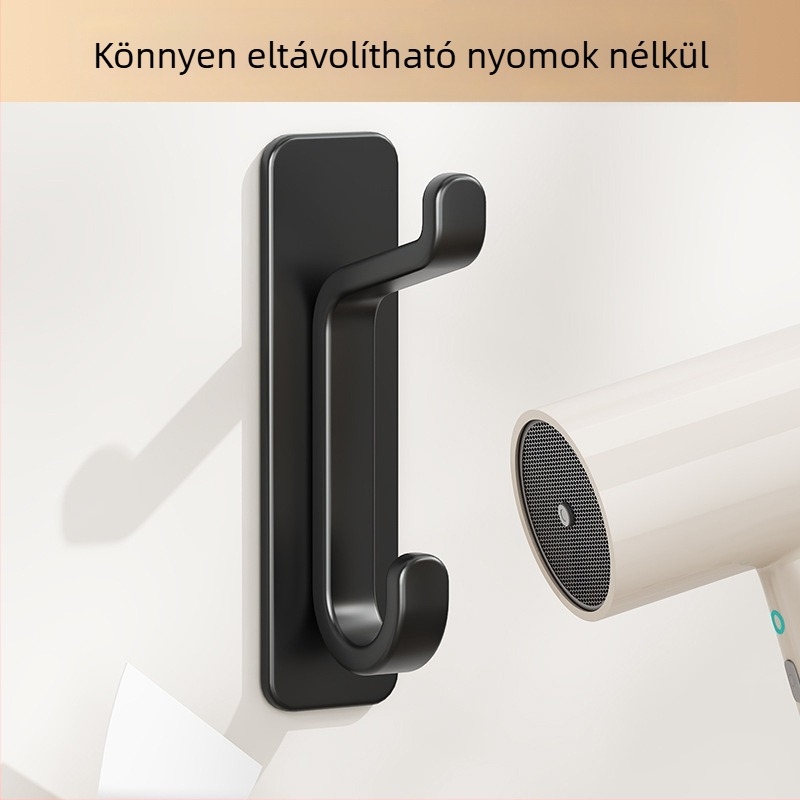 Ragasztós falikampó, dupla kampó, erős, fúrás nélküli, ruhákhoz és kiegészítőkhöz, műanyag, teherbírás max. 3 kg