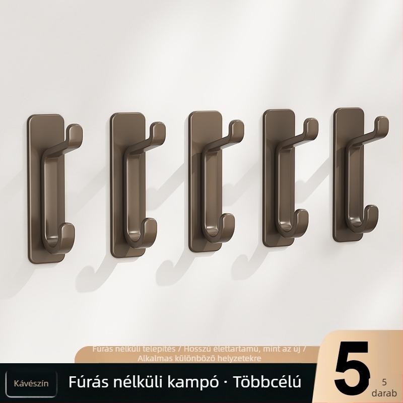 Ragasztós falikampó, dupla kampó, erős, fúrás nélküli, ruhákhoz és kiegészítőkhöz, műanyag, teherbírás max. 3 kg