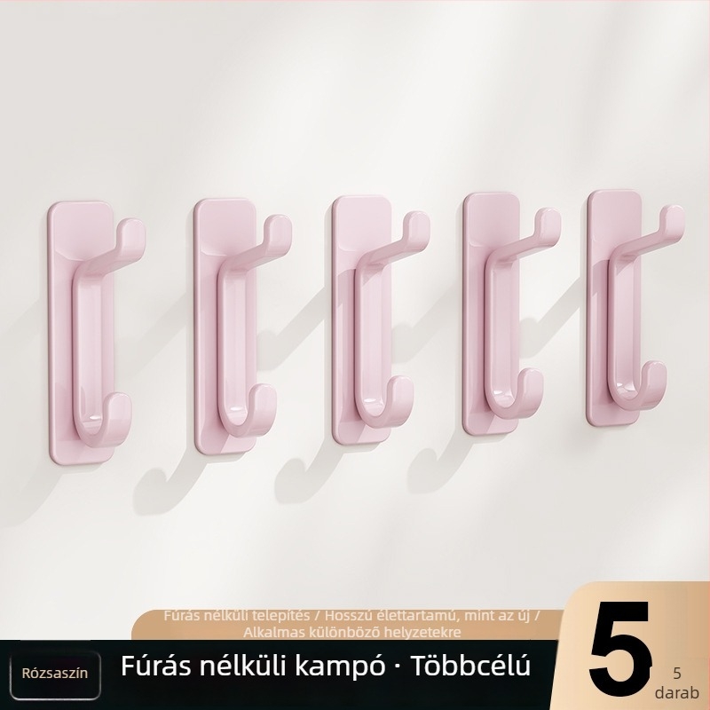 Ragasztós falikampó, dupla kampó, erős, fúrás nélküli, ruhákhoz és kiegészítőkhöz, műanyag, teherbírás max. 3 kg