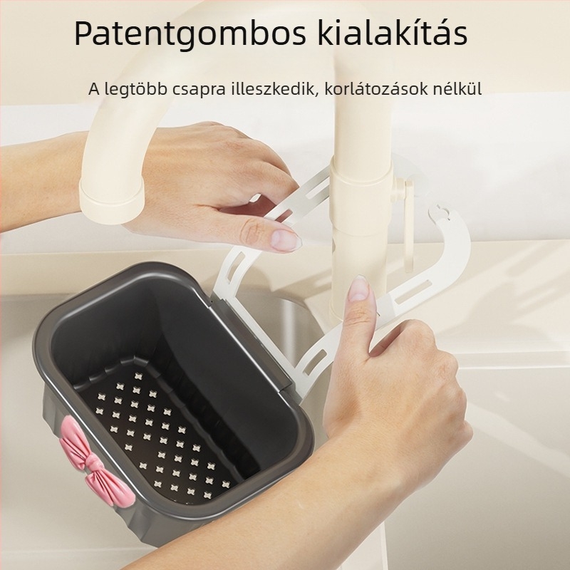 Szerelhető mosogató fölé, állítható leeresztő kosár – a csaptelep tárolására, konyhai rendező