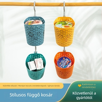 Műanyag tároló kosár, sokoldalú használatra a konyhában, hálószobában és a fürdőszobában; függő, áttört dizájnnal rendelkező kosár; alkalmas autós szemetesnek is