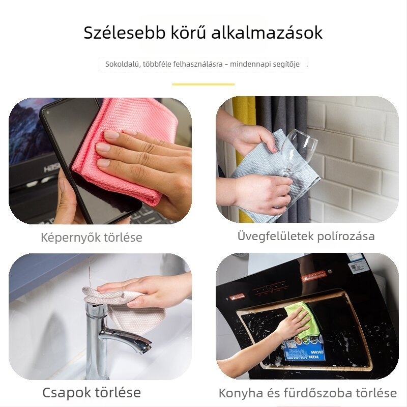 Hal pikkelyes mikroszálas üvegtisztító kendő, vastagított, méretes, szöszmentes, konyhai és szállodai tisztításra