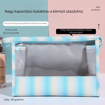 Színátmenetes, függőleges csíkos sminktáska, átlátszó, nagy kapacitású, utazáshoz