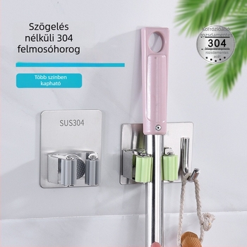 304 rozsdamentes acél mop klip, fúrás nélküli falikampó fürdőszobába