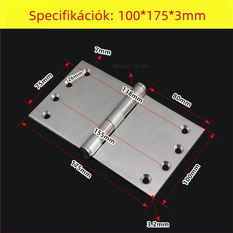 Megvastított nehéz teherbírású rozsdamentes acél ajtózsanér, szélesített ipari zsanér csapágyakkal