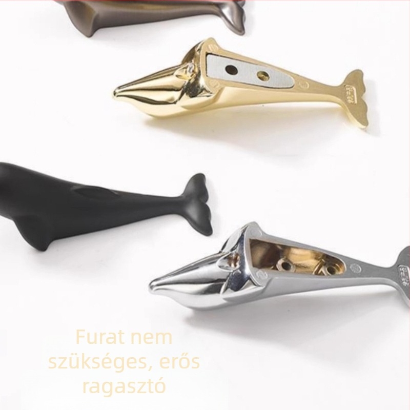 Bejárati ajtóhoz illő delfin motívumú fogas, dekoratív, egykampós ragasztós, fúrás nélkül