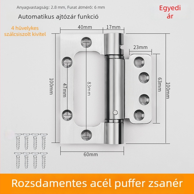 Rejtett ajtózsanér hidraulikus csillapítóval, rozsdamentes acélból készült rugó, automata zárás, sötét felület