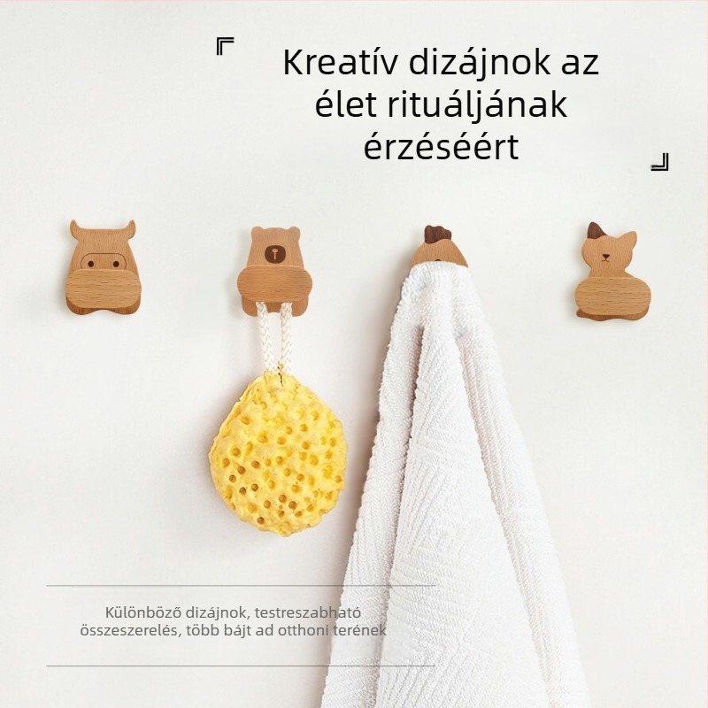 Nordic bükkfa akasztó medve alakú talppal, falra szerelt ruhatartó az ajtóra, előszobába és fürdőbe