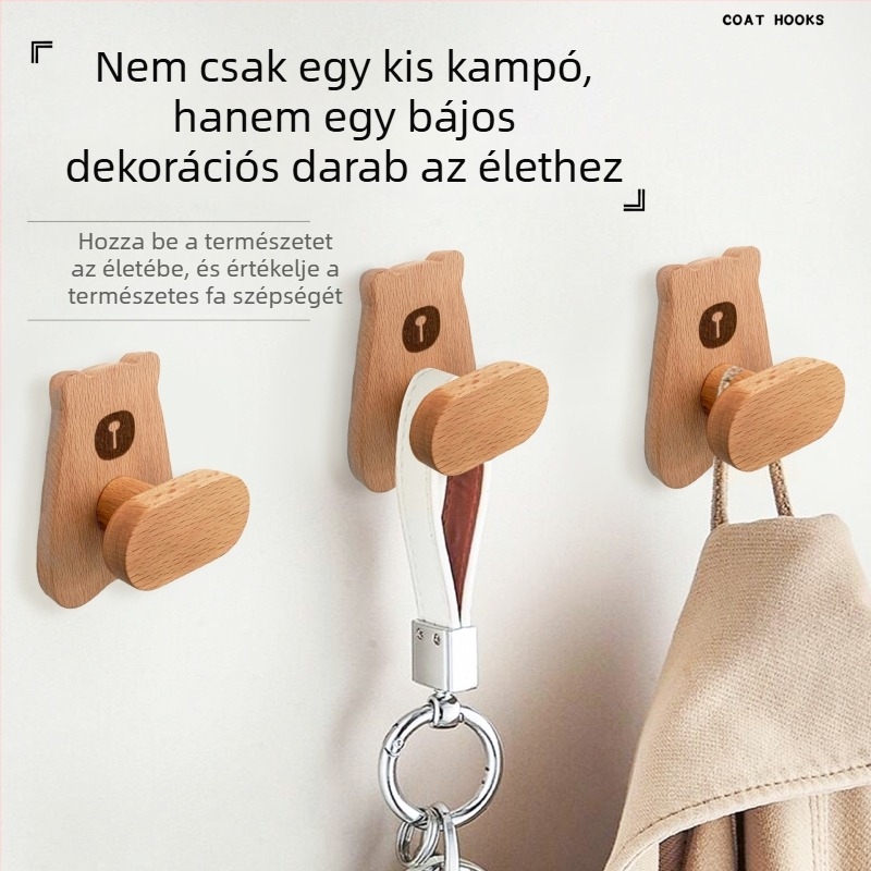 Nordic bükkfa akasztó medve alakú talppal, falra szerelt ruhatartó az ajtóra, előszobába és fürdőbe