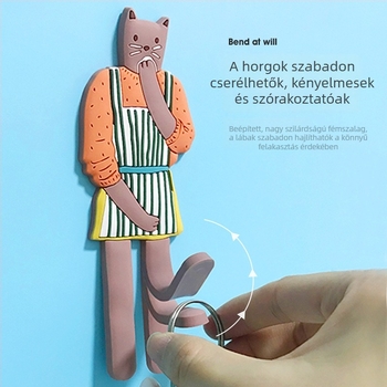 Főzni szerető macska – ragasztóhorog konyhába és fürdőszobába, dupla, szög nélkül, fúrás nélkül, nyom nélkül