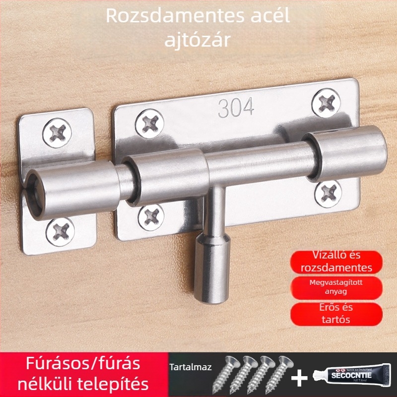 Fúrás nélküli fürdőszobai ajtózár, felületre szerelt, rozsdamentes acélból, fa ajtókhoz