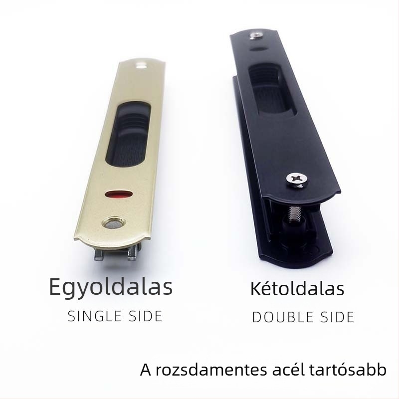 90 mm-es kampózár tolóajtókhoz és ablakokhoz, alumíniumötvözetből és rozsdamentes acélból, dupla oldalú