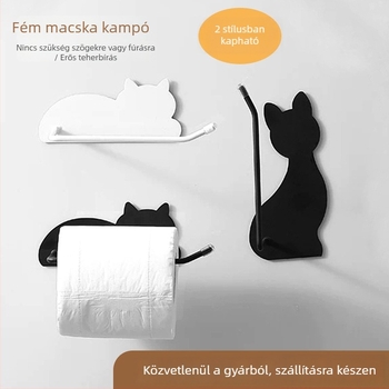 Macskás dekoratív akasztó, fúrás nélküli tartó toalettpapírhoz, aranyos diszkrét tároló akasztó a fürdőszobába