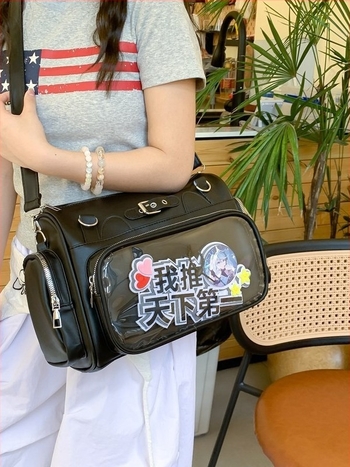 Átlátszó PU oldaltáska dupla vállpánttal - többfunkciós crossbody/válltáska, középméret, egyetemi stílus, aranyos mindennapi táska