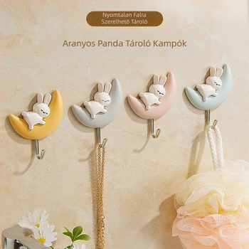 Kreatív rajzfilmszerű hold tapadó horog, fúrás nélküli, falra/ajtóra, 2 db, aranyozott PP, 1–3 kg
