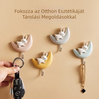 Kreatív rajzfilmszerű hold tapadó horog, fúrás nélküli, falra/ajtóra, 2 db, aranyozott PP, 1–3 kg